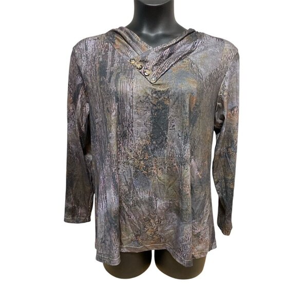 Size XL Noracora Button Cowl Neck Long Sleeved Top Shirt - Picture 1 of 3